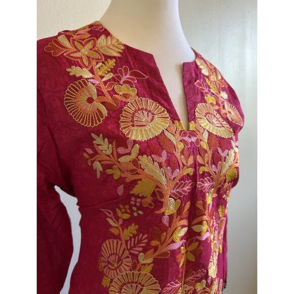 Sana Safinaz Kameez Tunic M Pink Multicolor Embroidered Kaftan Long Sleeve NWOT - Picture 6 of 9
